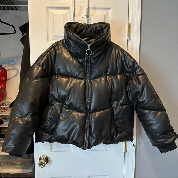 Rebecca Minkoff Black Faux Leather Puffer Oversized Jacket - Picture 5 of 10